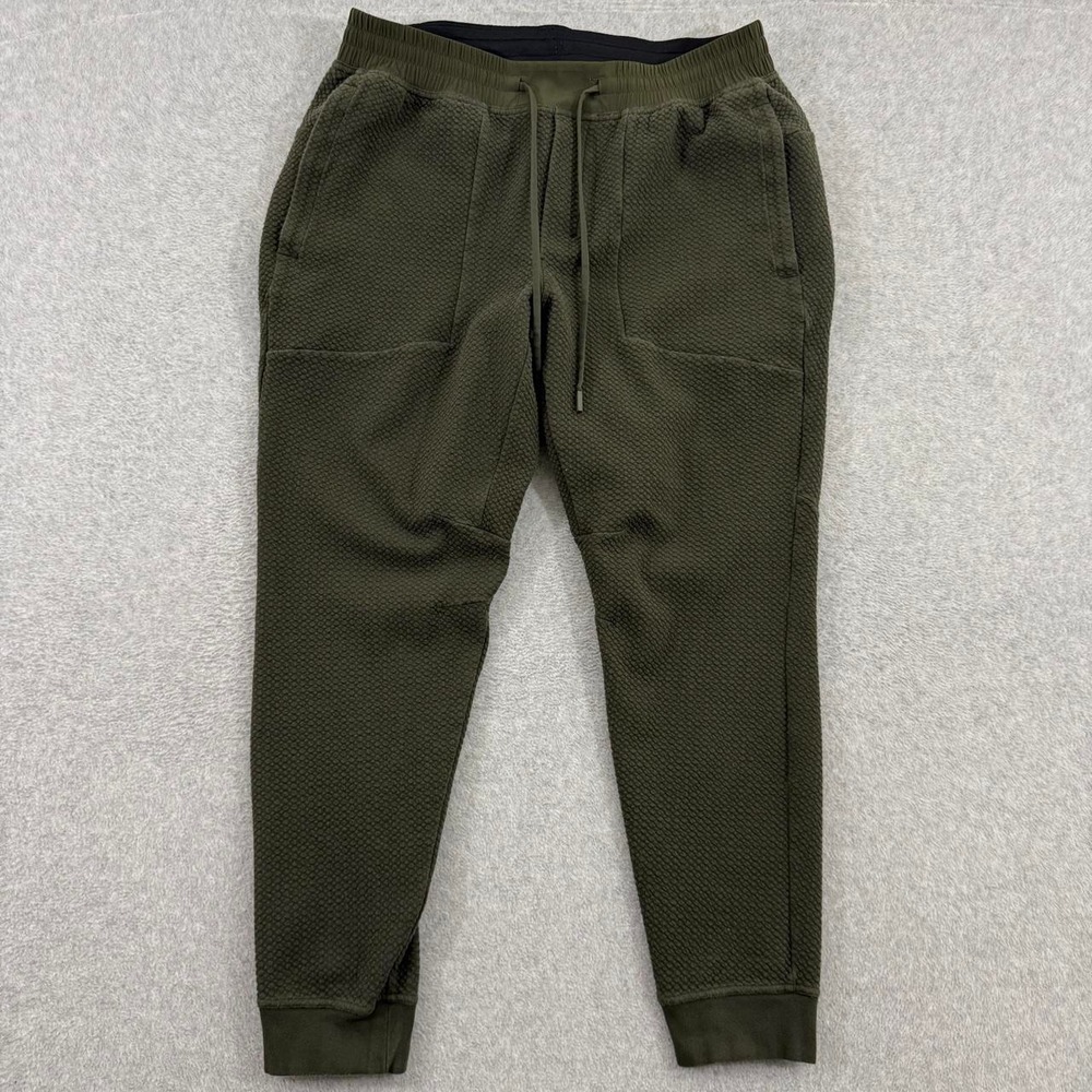 Lululemon At Ease Jogger Mens Medium Dark Olive Green Textured Waffle Knit Pants